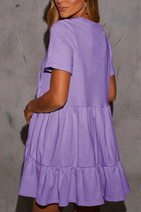 Tiered Round Neck Short Sleeve Mini Dress - Odaingerous